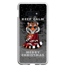 Чехол для Samsung S10E с принтом Keep calm and Merry Christmas в Тюмени, Силикон | Область печати: задняя сторона чехла, без боковых панелей | 2022 | beast | buddhist | heart | keep calm and merry christmas | meditation | new year | spruce forest | tiger | year of the tiger | буддист | год тигра | ельник | зверь | медитация | новый год | сердце | тигр | черные очки