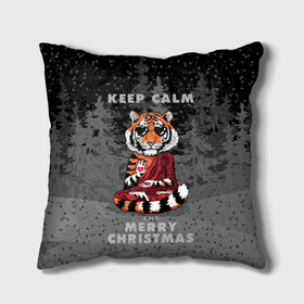 Подушка 3D с принтом Keep calm and Merry Christmas в Тюмени, наволочка – 100% полиэстер, наполнитель – холлофайбер (легкий наполнитель, не вызывает аллергию). | состоит из подушки и наволочки. Наволочка на молнии, легко снимается для стирки | 2022 | beast | buddhist | heart | keep calm and merry christmas | meditation | new year | spruce forest | tiger | year of the tiger | буддист | год тигра | ельник | зверь | медитация | новый год | сердце | тигр | черные очки