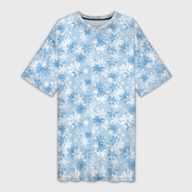 Платье-футболка 3D с принтом Морозное Снежное Утро в Тюмени,  |  | merry christmas | дед мороз | ёлка | зима | мороз | новый год | подарок | праздник | рождество | с новым годом | сантаклаус | снег | снеговик | снегурочка | снежинки | снежные узоры | узоры