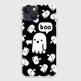 Чехол для iPhone 13 с принтом BOO ПРИВЕДЕНИЕ ХЕЛЛОУИН в Тюмени,  |  | bats | bones | ghost | halloween | pumpkin | skull | кости | летучие мыши | приведение | призрак | скелет | тыква | хеллоуин | хоррор | хэллоуин