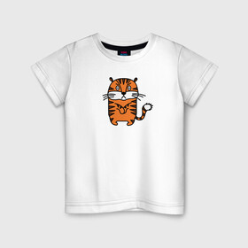 Детская футболка хлопок с принтом Тигр, который сердит в Тюмени, 100% хлопок | круглый вырез горловины, полуприлегающий силуэт, длина до линии бедер | большая кошка | год тигра | зверь | иллюстрация | кошачьи | персонаж | сердитый | тигр | тигренок | тигрица | тигры