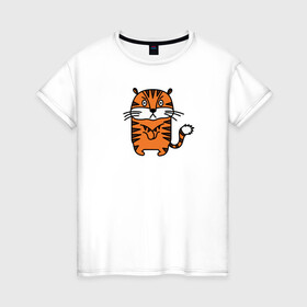 Женская футболка хлопок с принтом Тигр, который сердит в Тюмени, 100% хлопок | прямой крой, круглый вырез горловины, длина до линии бедер, слегка спущенное плечо | большая кошка | год тигра | зверь | иллюстрация | кошачьи | персонаж | сердитый | тигр | тигренок | тигрица | тигры