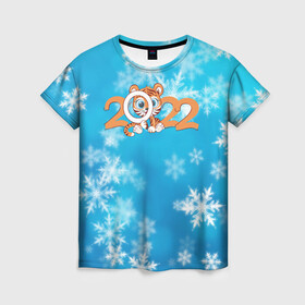 Женская футболка 3D с принтом Новый год Тигра 2022 Рождество в Тюмени, 100% полиэфир ( синтетическое хлопкоподобное полотно) | прямой крой, круглый вырез горловины, длина до линии бедер | 2022 | год тигра | новый год | новый год 2022 | символ года | тигр | тигренок | тигрица | тигры