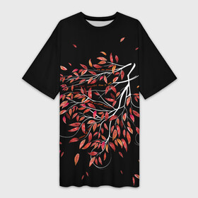 Платье-футболка 3D с принтом КРАСНЫЕ АКВАРЕЛЬНЫЕ ЛИСТЬЯ в Тюмени,  |  | красивое | листья | осенняя природа | осень | яркое