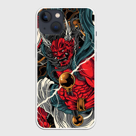Чехол для iPhone 13 с принтом БОГ ГРОМА РАЙДЗИН в Тюмени,  |  | demon | evil | god | japan | raijin | red | samurai | бог | буддизм | восток | гроза | гром | демон | дьявол | зло | красный | молния | райдзин | самурай | япония
