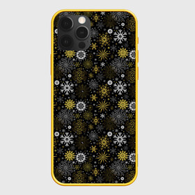 Чехол для iPhone 12 Pro с принтом Зимние Узоры (золотые) в Тюмени, силикон | область печати: задняя сторона чехла, без боковых панелей | merry christmas | дед мороз | ёлка | зима | мороз | новый год | подарок | праздник | рождество | с новым годом | сантаклаус | снег | снеговик | снегурочка | снежинки | снежные узоры | узоры