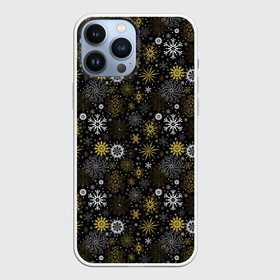 Чехол для iPhone 13 Pro Max с принтом Зимние Узоры (золотые) в Тюмени,  |  | Тематика изображения на принте: merry christmas | дед мороз | ёлка | зима | мороз | новый год | подарок | праздник | рождество | с новым годом | сантаклаус | снег | снеговик | снегурочка | снежинки | снежные узоры | узоры