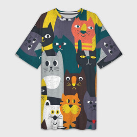 Платье-футболка 3D с принтом крутые коты в Тюмени,  |  | Тематика изображения на принте: 3д | кот | котики | коты | принт с котами