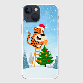 Чехол для iPhone 13 mini с принтом Тигр украшает новогоднюю елку в Тюмени,  |  | 2022 | год тигра | новый год | новый год 2022 | символ года | тигр | тигренок | тигрица | тигры