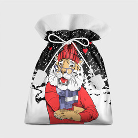 Подарочный 3D мешок с принтом Тигр в красном в Тюмени, 100% полиэстер | Размер: 29*39 см | Тематика изображения на принте: 2022 | fir forest | happy new year | hearts | merry christmas | red hat | santa claus | scarf | snow | tiger | year of the tiger | год тигра | еловый лес | красная шапка | новый год | очки | рождество | санта клаус | сердца | снег | тигр | шарф