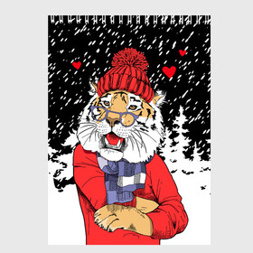 Скетчбук с принтом Тигр в красном в Тюмени, 100% бумага
 | 48 листов, плотность листов — 100 г/м2, плотность картонной обложки — 250 г/м2. Листы скреплены сверху удобной пружинной спиралью | 2022 | fir forest | happy new year | hearts | merry christmas | red hat | santa claus | scarf | snow | tiger | year of the tiger | год тигра | еловый лес | красная шапка | новый год | очки | рождество | санта клаус | сердца | снег | тигр | шарф