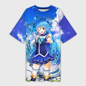 Платье-футболка 3D с принтом AquаKaraoke в Тюмени,  |  | anime | aqua | beach | girl | god | konosuba | manga | water | witch | аква | аниме | богиня | ведьма | ведьмы | вода | девочка | манга | пляж | прекрасный мир