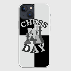 Чехол для iPhone 13 mini с принтом Шахматный День в Тюмени,  |  | chess | анатолий карпов | бобби фишер | владимир крамник | гари каспаров | игра | король | ладья | магнус карлсен | математика | михаил ботвинник | пешка | ферзь | хосерауль капабланка | чёрнобелые