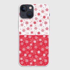 Чехол для iPhone 13 mini с принтом Снежинки (красно белые) в Тюмени,  |  | merry christmas | дед мороз | ёлка | зима | мороз | новый год | подарок | праздник | рождество | с новым годом | сантаклаус | снег | снеговик | снегурочка | снежинки | снежные узоры | узоры