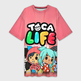 Платье-футболка 3D с принтом Toca Boca  Тока бока персонажи игры в Тюмени,  |  | Тематика изображения на принте: toca boca | детская игра | дружба | игра | лого | логотип | персонажи | прикоснуться ко рту | руки | тока бока