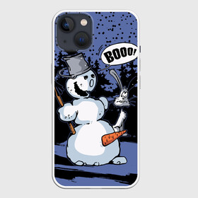 Чехол для iPhone 13 с принтом Снеговик на Хэллоуин в Тюмени,  |  | broom | bucket | carrot | fir forest | frightened hare | halloween | new year | night | scary | snow | snowman | ведро | еловый лес | испуганный заяц | метла | морковка | новый год | ночь | снег | снеговик | страшный | хэллоуин