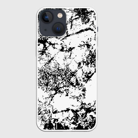 Чехол для iPhone 13 mini с принтом Эффект линогравюры в Тюмени,  |  | abstract | black and white | minimalism | urban | urban camouflage | абстрактный узор | белая краска | белое на черном | белый и черный | белый узор | брызги краски | камуфляж | краска | минимализм | монохромный | орнамент