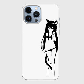 Чехол для iPhone 13 Pro Max с принтом чб Неко в лифчике в Тюмени,  |  | 2d | 2д | anime | neko | аниме | минимализм | неко