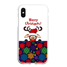 Чехол для iPhone XS Max матовый с принтом Merry Christmas (оленёнок) в Тюмени, Силикон | Область печати: задняя сторона чехла, без боковых панелей | christmas | merry christmas | santa claus | дед мороз | ёлка | новогодние олени | новый год | оленёнок бэмби | оленёнок рудольф | орнамент | с новым годом | сантаклаус | свитер с оленями | снегурочка | снежинки | узоры