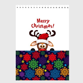 Скетчбук с принтом Merry Christmas (оленёнок) в Тюмени, 100% бумага
 | 48 листов, плотность листов — 100 г/м2, плотность картонной обложки — 250 г/м2. Листы скреплены сверху удобной пружинной спиралью | christmas | merry christmas | santa claus | дед мороз | ёлка | новогодние олени | новый год | оленёнок бэмби | оленёнок рудольф | орнамент | с новым годом | сантаклаус | свитер с оленями | снегурочка | снежинки | узоры