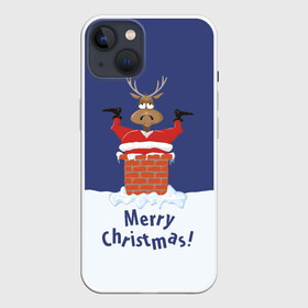 Чехол для iPhone 13 с принтом Санта в трубе с Оленем в Тюмени,  |  | christmas | merry christmas | santa claus | дед мороз | ёлка | новогодние олени | новый год | оленёнок бэмби | оленёнок рудольф | орнамент | с новым годом | сантаклаус | свитер с оленями | снегурочка | снежинки | узоры