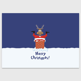 Поздравительная открытка с принтом Санта в трубе с Оленем в Тюмени, 100% бумага | плотность бумаги 280 г/м2, матовая, на обратной стороне линовка и место для марки
 | Тематика изображения на принте: christmas | merry christmas | santa claus | дед мороз | ёлка | новогодние олени | новый год | оленёнок бэмби | оленёнок рудольф | орнамент | с новым годом | сантаклаус | свитер с оленями | снегурочка | снежинки | узоры