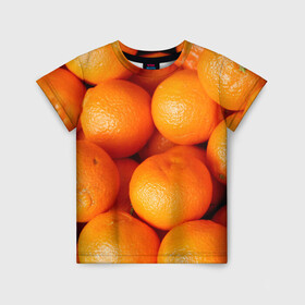 Детская футболка 3D с принтом Мандаринчик чик в Тюмени, 100% гипоаллергенный полиэфир | прямой крой, круглый вырез горловины, длина до линии бедер, чуть спущенное плечо, ткань немного тянется | Тематика изображения на принте: зима | новыйгод | тренды | фрукты | яркое