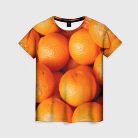 Женская футболка 3D с принтом Мандаринчик чик в Тюмени, 100% полиэфир ( синтетическое хлопкоподобное полотно) | прямой крой, круглый вырез горловины, длина до линии бедер | зима | новыйгод | тренды | фрукты | яркое