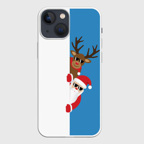 Чехол для iPhone 13 mini с принтом Крутые Санта и Олень в Тюмени,  |  | christmas | merry christmas | santa claus | в очках | дед мороз | ёлка | новогодние олени | новый год | оленёнок бэмби | оленёнок рудольф | с новым годом | сантаклаус | свитер с оленями | северный олень | снегурочка