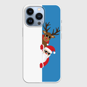 Чехол для iPhone 13 Pro с принтом Крутые Санта и Олень в Тюмени,  |  | christmas | merry christmas | santa claus | в очках | дед мороз | ёлка | новогодние олени | новый год | оленёнок бэмби | оленёнок рудольф | с новым годом | сантаклаус | свитер с оленями | северный олень | снегурочка