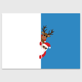 Поздравительная открытка с принтом Крутые Санта и Олень в Тюмени, 100% бумага | плотность бумаги 280 г/м2, матовая, на обратной стороне линовка и место для марки
 | Тематика изображения на принте: christmas | merry christmas | santa claus | в очках | дед мороз | ёлка | новогодние олени | новый год | оленёнок бэмби | оленёнок рудольф | с новым годом | сантаклаус | свитер с оленями | северный олень | снегурочка