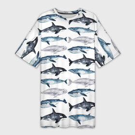 Платье-футболка 3D с принтом принт с китами в Тюмени,  |  | ocean | sea | киты | море | морской принт | морской фон | океан | паттерн | рыбы | текстуры