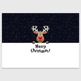 Поздравительная открытка с принтом Новогодний Оленёнок Рудольф в Тюмени, 100% бумага | плотность бумаги 280 г/м2, матовая, на обратной стороне линовка и место для марки
 | christmas | merry christmas | santa claus | дед мороз | ёлка | новогодние олени | новый год | оленёнок бэмби | оленёнок рудольф | с новым годом | сантаклаус | свитер с оленями | северный олень | снегурочка | снежинки