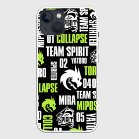 Чехол для iPhone 13 с принтом TEAM SPIRIT LOGOBOMBING CYBERSPORT в Тюмени,  |  | collapse | cs go | cyber | cybersport | dota 2 | dragon | hearthstone | miposhka | mira | russia | spirit | spirited | team spirit | the international | torontotokyo | ts | yatoro | дракон | кибер | киберспорт | киберспортсмен | кс го | россия |