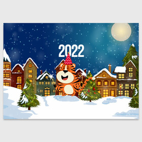 Поздравительная открытка с принтом Тигр   новый год 2022 в Тюмени, 100% бумага | плотность бумаги 280 г/м2, матовая, на обратной стороне линовка и место для марки
 | 2022 | год тигра | новый год | новый год 2022 | символ года | тигр | тигренок | тигрица | тигры