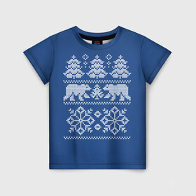 Детская футболка 3D с принтом Север в Тюмени, 100% гипоаллергенный полиэфир | прямой крой, круглый вырез горловины, длина до линии бедер, чуть спущенное плечо, ткань немного тянется | merry christmas | santa claus | алатырь | бабушкин свитер | белые медведи | вышиванка | новый год | обережная вышивка | орнамент | свитер | свитер с оленями | северные медведи | северные узоры | снежинки | узоры