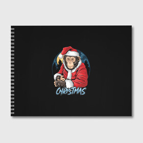 Альбом для рисования с принтом CHRISTMAS (обезьяна) в Тюмени, 100% бумага
 | матовая бумага, плотность 200 мг. | chimpanzee | christmas | gorilla | merry christmas | monkey | santa claus | бигфут | гамадрил | гиббон | год обе | горилла | дед мороз | ёлка | животное | зверь | мартышка | новый год | обезьяна | орангутан | подарок | праздник