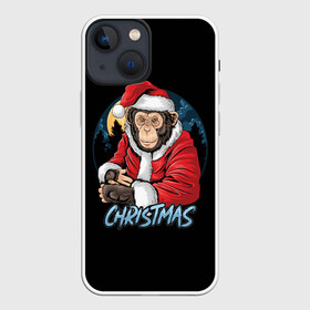 Чехол для iPhone 13 mini с принтом CHRISTMAS (обезьяна) в Тюмени,  |  | Тематика изображения на принте: chimpanzee | christmas | gorilla | merry christmas | monkey | santa claus | бигфут | гамадрил | гиббон | год обе | горилла | дед мороз | ёлка | животное | зверь | мартышка | новый год | обезьяна | орангутан | подарок | праздник