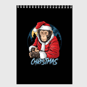 Скетчбук с принтом CHRISTMAS (обезьяна) в Тюмени, 100% бумага
 | 48 листов, плотность листов — 100 г/м2, плотность картонной обложки — 250 г/м2. Листы скреплены сверху удобной пружинной спиралью | chimpanzee | christmas | gorilla | merry christmas | monkey | santa claus | бигфут | гамадрил | гиббон | год обе | горилла | дед мороз | ёлка | животное | зверь | мартышка | новый год | обезьяна | орангутан | подарок | праздник