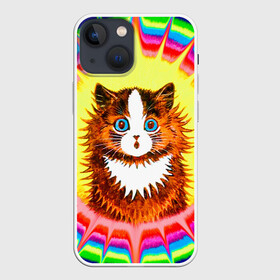 Чехол для iPhone 13 mini с принтом Psychedelic Rainbow Cat в Тюмени,  |  | benedict cumberbatch | louis wain | louis wains cats | psychedelic rainbow cat | the electrical life | антропоморфный | бенедикт камбербэтч | известный художник | кошачьи миры луиса уэйна | луис вэйн | луис уэйн | радуга | радужный кот