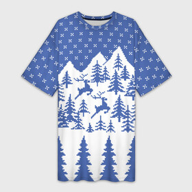 Платье-футболка 3D с принтом Горные Олени в Тюмени,  |  | merry christmas | алатырь | бабушкин свитер | вышиванка | горы | ёлка | зверь | зима | косули | лось | новый год | обережная вышивка | олень | орнамент | подарок | рождество | русская рубашка | свитер