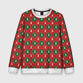 Детский свитшот 3D с принтом Ёлочки (красно зелёные) в Тюмени, 100% полиэстер | свободная посадка, прямой крой, мягкая тканевая резинка на рукавах и понизу свитшота | merry christmas | бабушкин свитер | дед мороз | ёлка | елочные шары | новогодний подарок | новый год | подарок | природа | рождество | свитер | свитер с ёлками | снежинки