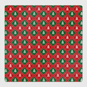 Магнитный плакат 3Х3 с принтом Ёлочки (красно зелёные) в Тюмени, Полимерный материал с магнитным слоем | 9 деталей размером 9*9 см | merry christmas | бабушкин свитер | дед мороз | ёлка | елочные шары | новогодний подарок | новый год | подарок | природа | рождество | свитер | свитер с ёлками | снежинки