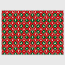Поздравительная открытка с принтом Ёлочки (красно зелёные) в Тюмени, 100% бумага | плотность бумаги 280 г/м2, матовая, на обратной стороне линовка и место для марки
 | merry christmas | бабушкин свитер | дед мороз | ёлка | елочные шары | новогодний подарок | новый год | подарок | природа | рождество | свитер | свитер с ёлками | снежинки