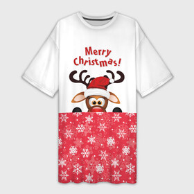 Платье-футболка 3D с принтом Оленёнок (Merry Christmas) в Тюмени,  |  | merry christmas | santa claus | дед мороз | ёлка | зверь | зима | лось | мороз | новогодние олени | новый год | оленёнок бэмби | оленёнок рудольф | олень | подарок | празд | рождество | с новым годом | сантаклаус