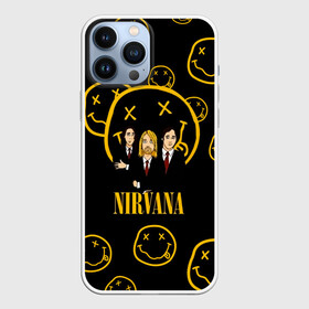 Чехол для iPhone 13 Pro Max с принтом Арт на группу Nirvana в Тюмени,  |  | kurt cobain | nevermino | nirvana | альтернативный | гранж | грол | дональд | курт кобейн | музыка | надпись | нервана | нирвана | новоселич | певец | рок группа | смайл | смайлик | солист