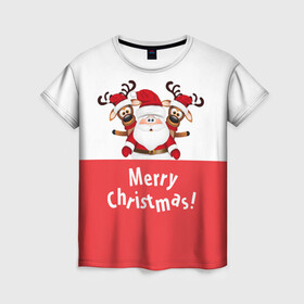 Женская футболка 3D с принтом Санта с 2 Оленями в Тюмени, 100% полиэфир ( синтетическое хлопкоподобное полотно) | прямой крой, круглый вырез горловины, длина до линии бедер | christmas | merry christmas | santa claus | дед мороз | ёлка | зима | мороз | новогодние олени | новый год | оленёнок бэмби | оленёнок рудольф | подарок | праздник | рождество | с новым годом | санта клаус