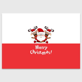 Поздравительная открытка с принтом Санта с 2 Оленями в Тюмени, 100% бумага | плотность бумаги 280 г/м2, матовая, на обратной стороне линовка и место для марки
 | Тематика изображения на принте: christmas | merry christmas | santa claus | дед мороз | ёлка | зима | мороз | новогодние олени | новый год | оленёнок бэмби | оленёнок рудольф | подарок | праздник | рождество | с новым годом | санта клаус