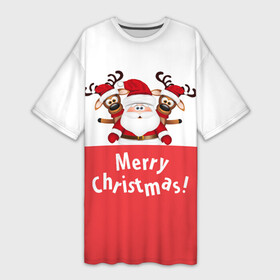 Платье-футболка 3D с принтом Санта с 2 Оленями в Тюмени,  |  | christmas | merry christmas | santa claus | дед мороз | ёлка | зима | мороз | новогодние олени | новый год | оленёнок бэмби | оленёнок рудольф | подарок | праздник | рождество | с новым годом | санта клаус