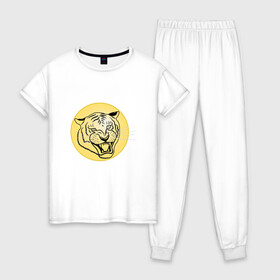 Женская пижама хлопок с принтом Тигр на новогоднем шарике в Тюмени, 100% хлопок | брюки и футболка прямого кроя, без карманов, на брюках мягкая резинка на поясе и по низу штанин | golden | head | holiday | mascot | new year | symbol | tiger | year of the tiger | год тигра | голова | золотой | новый год | праздник | символ | талисман | тигр